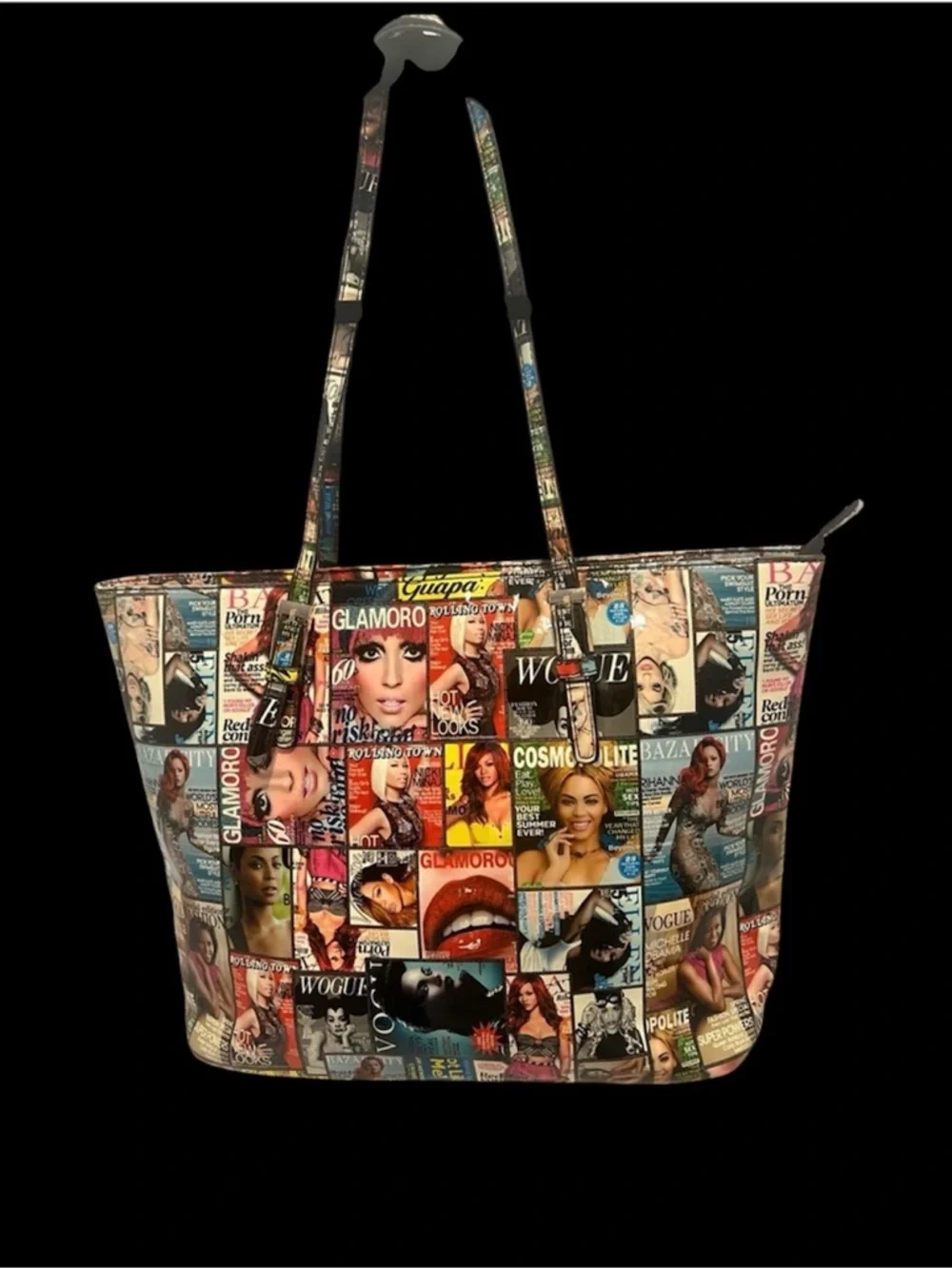 Multicolor Magazine Cover Print Tote - Picture 2 of 14